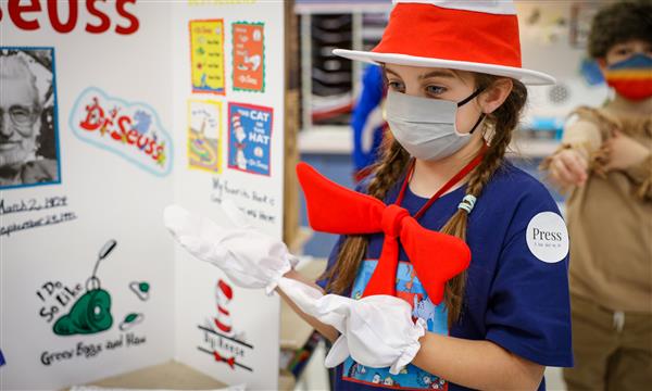 Student dressed as Dr. Seuss
